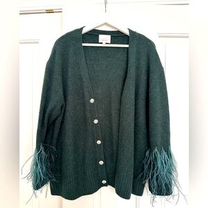 Cinq à Sept Briana Ostrich Feather Embellished Cardigan - Green, Size M